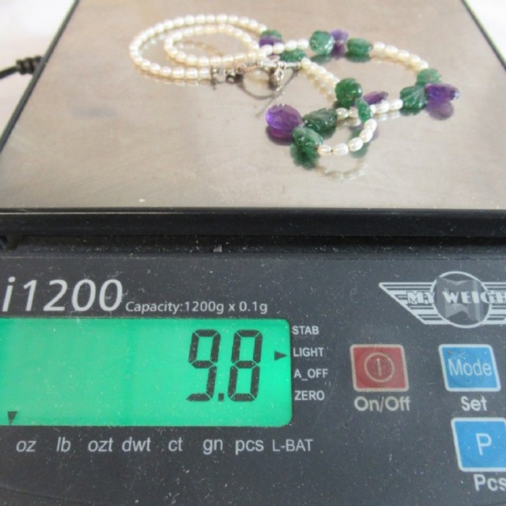 Amethyst, Moss Agate And Pearls "String Of Grapes" - image 5